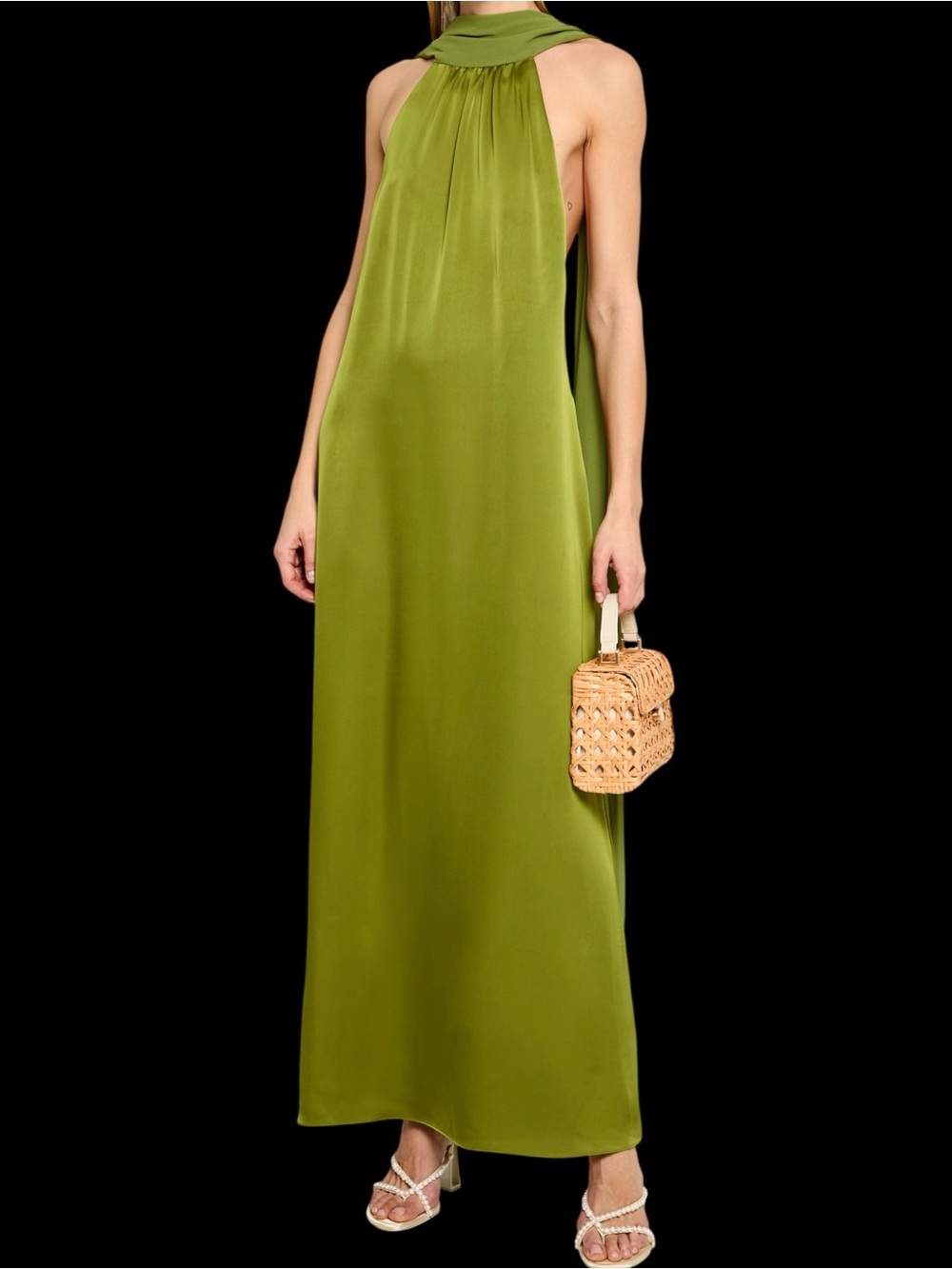 Few Moda o.p.t. Alessia Dress Clover Olive Green Halter Maxi NWT